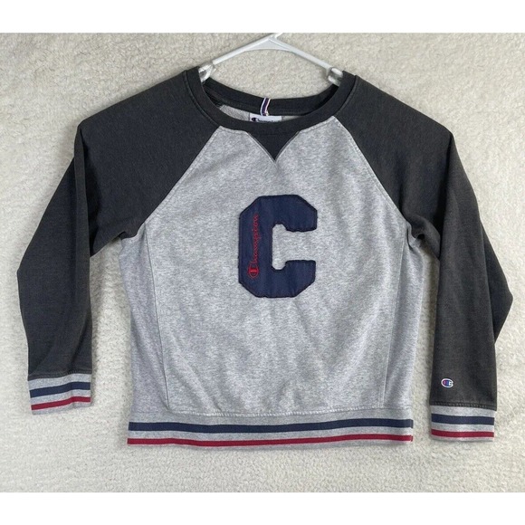 Champion Sweatshirt Womens Small ColorBlock Gray Pullover Raglan Crew Neck - Picture 1 of 6